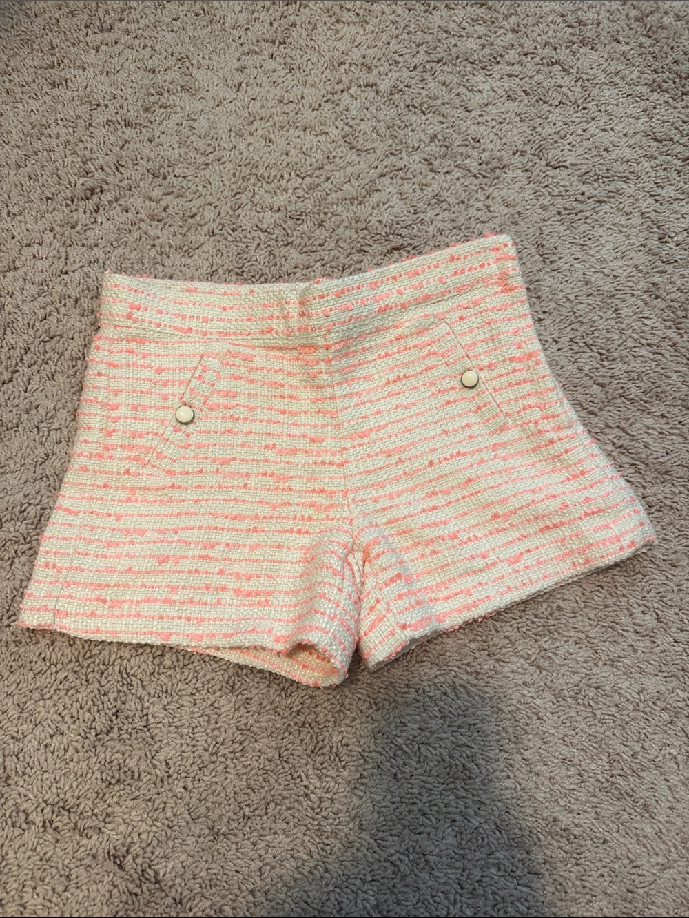 Janie and Jack Pink and Cream High-Waist Tweed Shorts